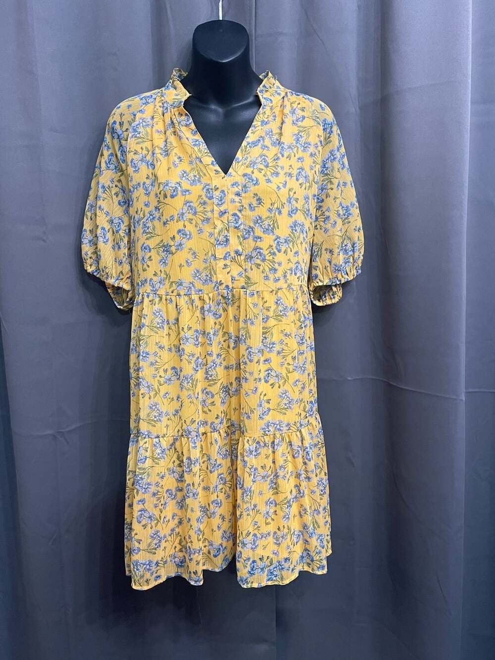 CeCe Yellow Flowy Floral Print Babydoll Dress